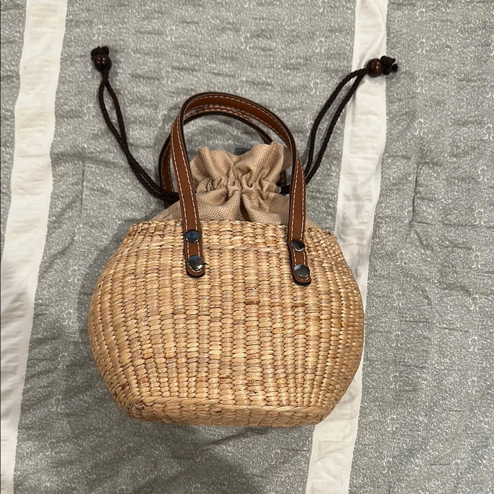 Tan Mini Woven Basket Bag